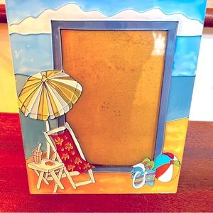 2006 Beachcomber Painted Glass Frame Ft Myers FL Sand Umbrella Beach Ball N34
